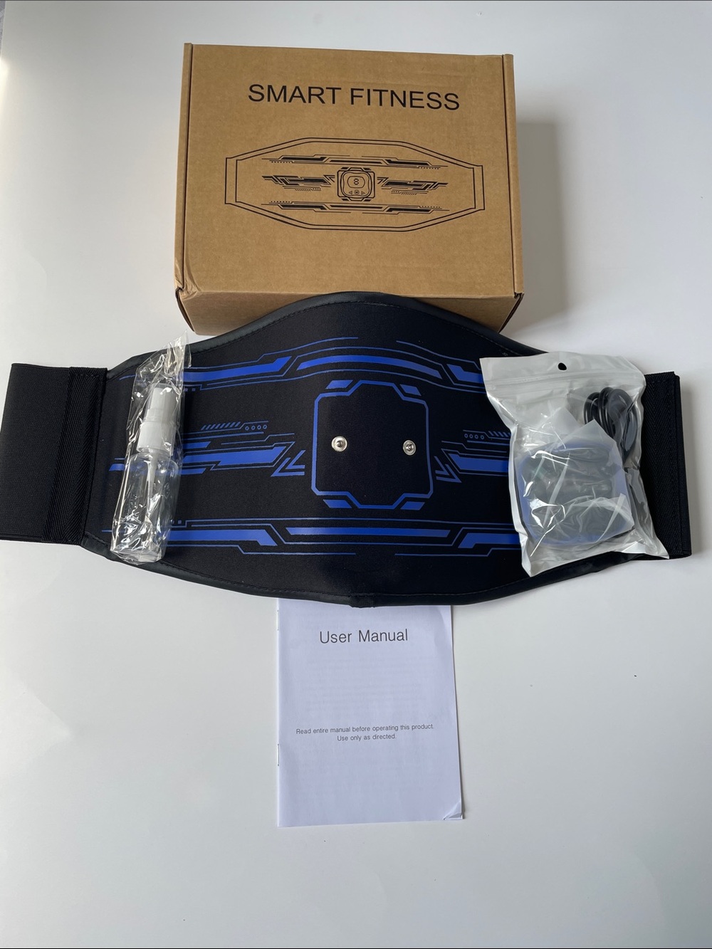 NIB Smart Fit Black and Blue Abdominal Toning Belt with Electro Pads